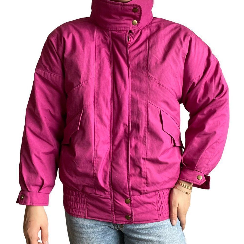 Vintage 80s Womens Fuchsia Pink Goose Down Puffer Ski Winter Jacket Sz S